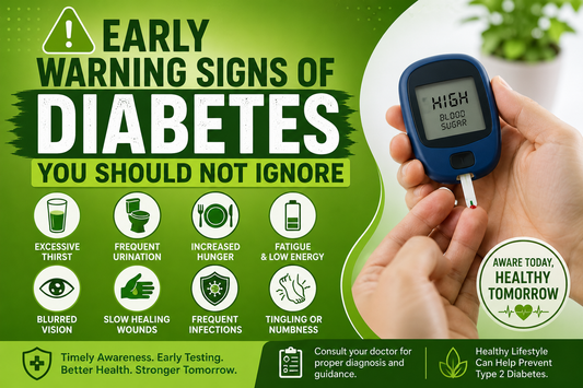 Early warning signs of diabetes such as excessive thirst, frequent urination, fatigue, blurred vision, and high blood sugar awareness