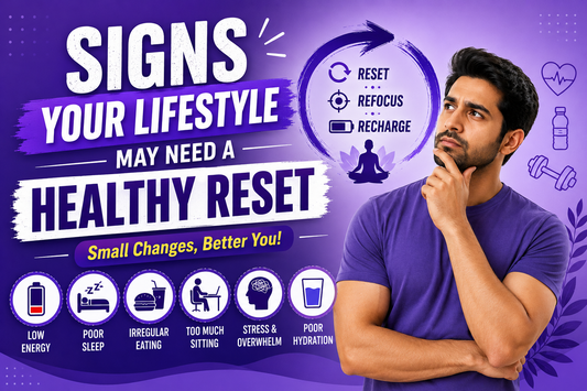 Men’s health lifestyle reset with healthy habits including balanced nutrition, exercise, hydration, sleep, and stress management