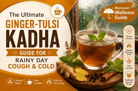 Traditional ginger tulsi kadha recipe for cough and monsoon cold immunity booster drink prepared with fresh tulsi leaves and ginger.