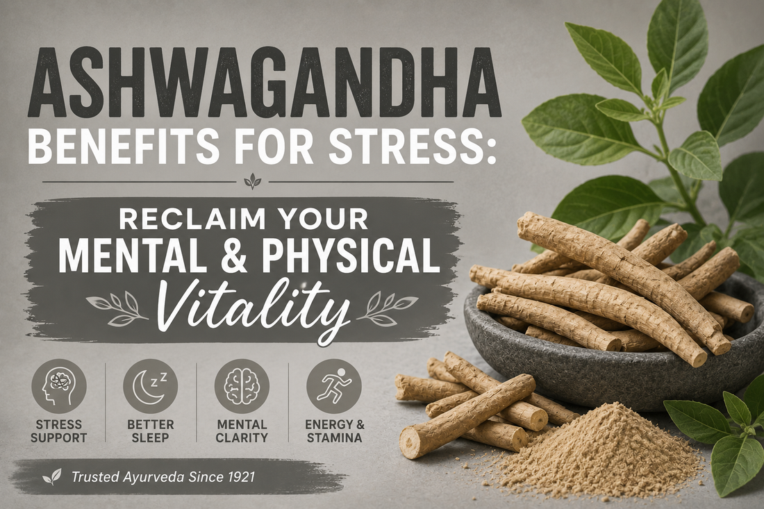 Ashwagandha capsules benefits for stress, sleep support, and mental vitality by Dhanwantri Pharmaceuticals since 1921
