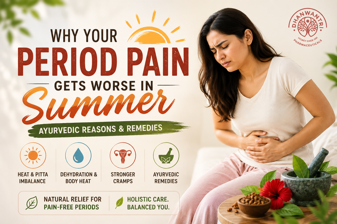 Period pain in summer Ayurvedic remedy with natural menstrual cramp relief and women's wellness support.