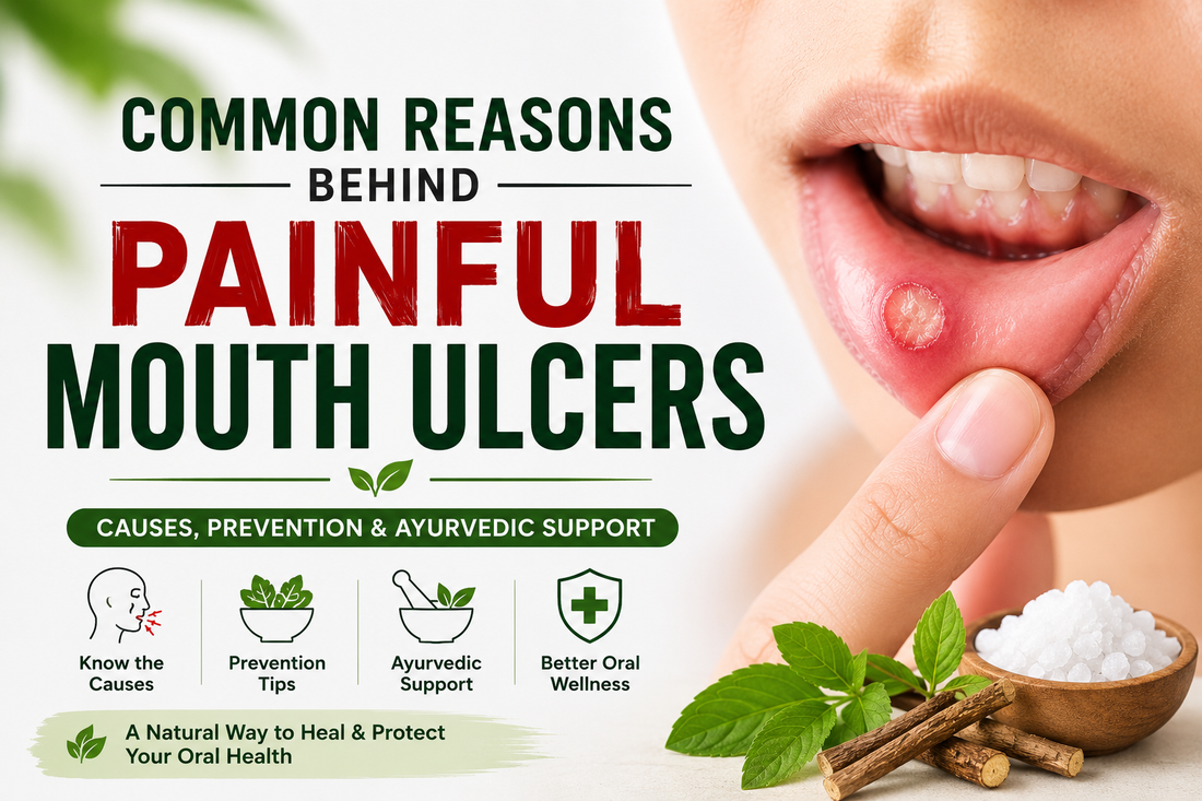Common causes of painful mouth ulcers with Ayurvedic oral wellness support and prevention tips.