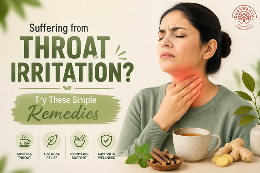 Person experiencing throat irritation with natural remedies and Ayurvedic throat wellness support.