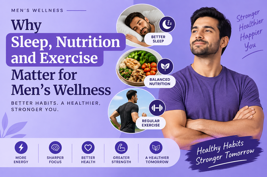 Men’s wellness supported by healthy sleep, balanced nutrition, and regular exercise