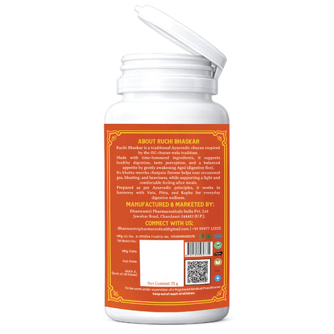 The Churan Ruchi Bhaskar Label Right with manufactured by Dhanwantri